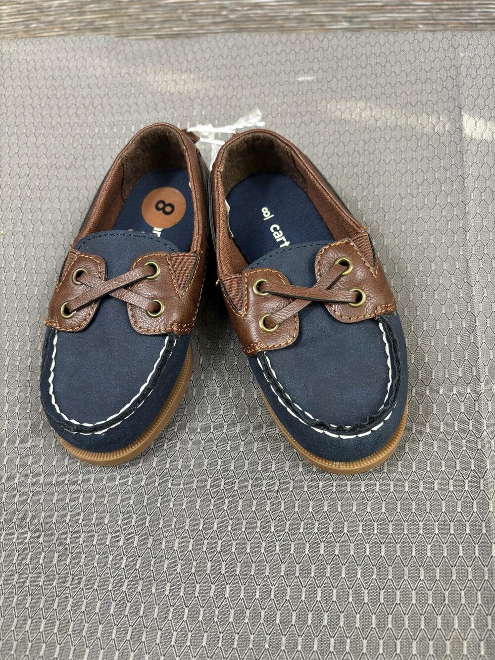 Carter's Boat Shoes Kids Size 8M Blue Brown Slip On Casual Lined Moc Toe Loafers